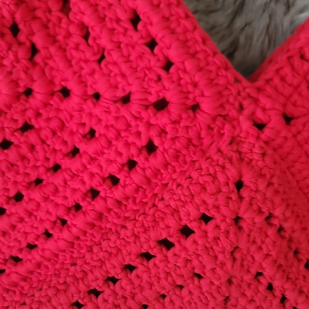 Handmade Red Crochet Shoulder Bag With White Star Bag Charm - Picture 10 of 11